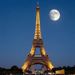 Eiffel tower ((((photography)))), (cheese), moon, waterpaint ((((((((Night)))))))) day time