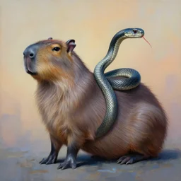 painting of hybrid between capybara & snake, intercrossed animal, by zdzislaw beksinski, by lewis jones, by mattias adolfsson, cold hue's, warm tone gradient background, concept art, beautiful composition, digital painting