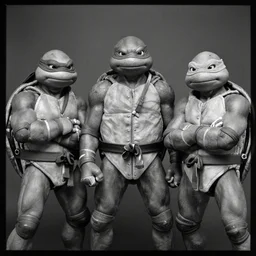 real ninja tutles, grayscale photograph by camera obscura