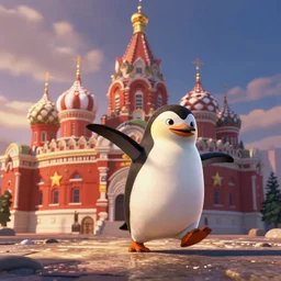 film still of a pixar film of a communist penguin escaping russia