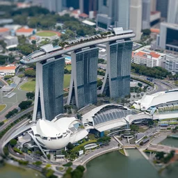 isometric view of singapore, aerial, tilt shift, lens blur, high quality