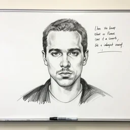 a whiteboard sketch of the movie get out, marker pen, black on white