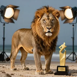 professional photo of a lion, national geographic, nature, photo in the beach, studio lighting, very detailed, unreal engine, canon photo, professional lighting, good composition, winning award photo, real lion, real,