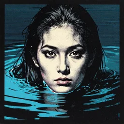 creature of the black lagoon, analog glitch art, screen print, detailed face, japanese vhs tape cover art