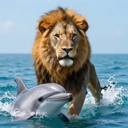 a photorealistic photograph of the lion simba emerging from the ocean like a dolphin. bright scene. fine detail. this 4 k hd image is trending on artstation, featured on behance, well - rendered, extra crisp, features intricate detail, epic composition and the style of unreal engine.