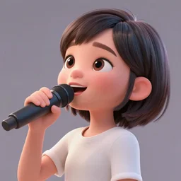 a portrait of cute Asian girl singing, short stylish hair in the style of DreamWorks animation, side view, low angle view, 16mm lens, award winning, hyper detailed, studio lighting, artstation, octane renderer, unreal engine