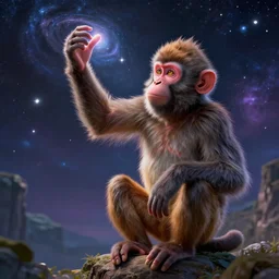 the all knowing monkey forming the universe as we know it today, putting the stars in place, beautiful texture, beautiful graphics, fantasy artwork, very beautiful scenery, hd, hdr, ue 5, ue 6, unreal engine 5, cinematic 4 k wallpaper, 8 k, ultra detailed