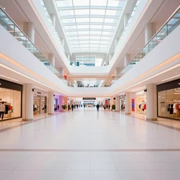 a beautiful, sharp focus, clean lines. the interior of a vast deserted 1 9 8 0's shopping mall. vaporwave ombre rendering. outrun style. trending on artstation. recommended for you behance. wes anderson colors. by chris moore. by edward hopper. ambient occlusion. digital matte painting. metropolis filmic. gotham city.