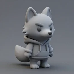 detailed miniature wolf wearing grey hoodie made of silicone shaders, isometric, 1 0 0 mm, studio lighting, by pocoyo style, centered margin, hyperrealistic