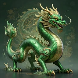 a beautiful full - body green chinese dragon, wisdom, magical render indetailed intricate heraldic design epic by peter mohrbacher and kentaro miura high details, in the style of jean delville, artstation, 8 k, tarmo juhola, ivan laliashvili, james gurney, moebius, roger dean, wlop, victo ngai, 4 k, cinematic