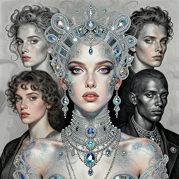 portrait study, disco girl : : holographic fractals, intricate jewelry : : by karol bak, artgerm, moebius, elena masci, tom bagshaw, giuseppe arcimboldo, android jones : : portrait, illustration, photorealism, hyperrealism, surrealism, negative space, intricate detail, line work