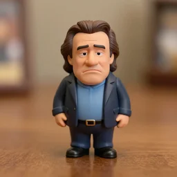 danny devito figurine by pixar sad bokeh on wooden table.