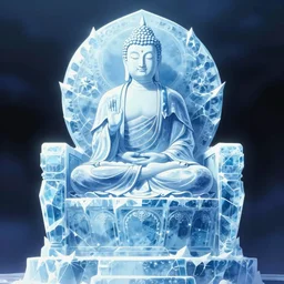 buddha sitting on a throne of ice drawn by studio trigger, in the style of Little Witch Academia, spiritual enlightenment, tarot card, Tarot card the Hierophant