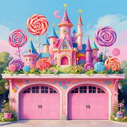 photo of garage : 2 whimsical fairy wonderland vibrant colors candyland wonderland : 4 gouache swirls detailed art by butcher billy, sticker, colorful, illustration, highly detailed, simple, smooth and clean vector curves, no jagged lines, vector art, smooth andy warhol style