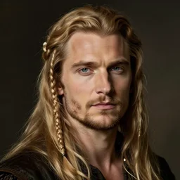 portrait of Henry Cavill with long blond hair and side braids by peter Paul rubens