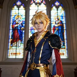 of roxas cosplay photo in church with stained glass photography