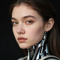 close - up portrait of beautiful young woman with cybernetic parts.