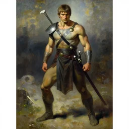 warrior, male, character design, painting by jean giraud, greg rutkowski, carl larsson, tom of finland