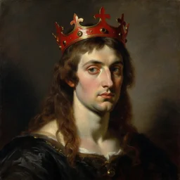 neoclassical portrait of a satan wearing red crown in his temple, by jacques - louis david, by greg rutkowski, by zdzisław beksinski, trending on artstation, featured on pixiv, masterpiece, oil on canvas, cinematic composition, beautiful lighting,