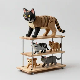 high detail photography, rube goldberg machine made of cats for cats