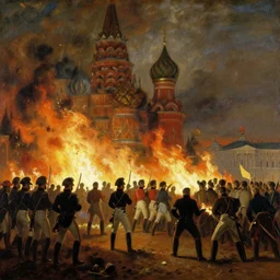 moscow ablaze as napoleon approaches, by ilya repin [ wide painting ]