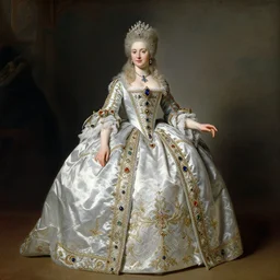 a beautiful full body portrait of a young and beautiful empress in a lavish court dress, art by franz xaver winterhalter, highly detailed, elegant, jewlery, romanticism, rococo, neoclassicism, 1 8 5 0 s style painting, oil on canvas, vivid