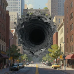 big black hole in the middle of a street, city, detailed painting, 4 k, hd, realistic, digital painting, artstation