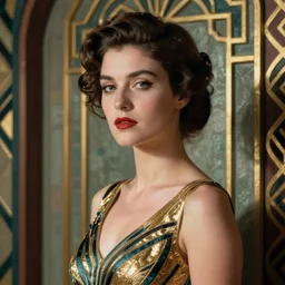 a detailed artdeco woman in an art deco style room