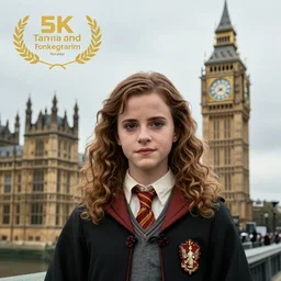 Photograph of Emma Watson as Hermione Granger in front of Big Ben. Extremely detailed. Award winning. Cinematic. 4K. Lightroom.