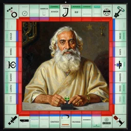 Sadhguru in the game Monopoly, masterpiece, oil on canvas, by Greg Rutkowski, neoclassical portrait, 8K,