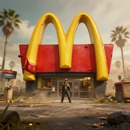 post apocalyptic McDonalds::100, fallout, wasteland, octane render, 8k