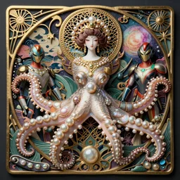 hyperrealism, art nouveau, detailed textures, photorealistic 3 d art nouveau octopus japanese pearl queen superheroes in a apocalyptic galaxy, japanese old style print, ultra realistic, cinematic, intricate, cinematic light, unreal engine 8 k, octane render, unreal engine, 8 k, octane render, unreal engine