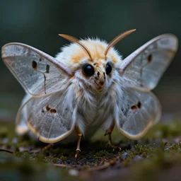 cinematic shot epic portrait worlds cutest and fluffiest moth, hyper realistic, mood lighting, fantasy, detailed face, highly detailed, super realistic, perfect lighting javascript pixel sorting