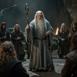 a scene from lord of the rings, shamanic ritual run by gandalf