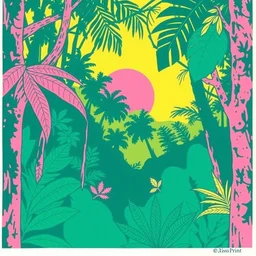risograph print original a 5 riso illustration artprint rainforest green pink