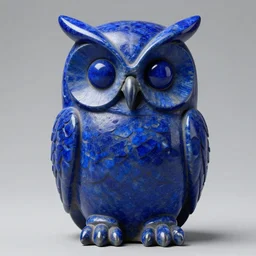 symmetrical detailed sculpture of an owl, made of lapis lazuli
