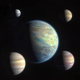 photo of an alien planet with multiple planets in the sky