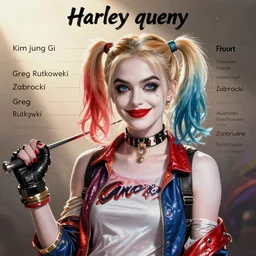harley quinn, character sheet, concept design, contrast, kim jung gi, greg rutkowski, zabrocki, karlkka, jayison devadas, trending on artstation, 8 k, ultra wide angle, pincushion lens effect