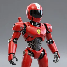 Tokusatsu character based on Ferrari, red mechanical body, chest plate with Ferrari logo, stylized motorcycle helmet, unreal engine, 3D model