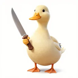 a duck holding a knife