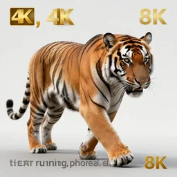 “tiger running, photorealism, hyper realism, 4k, 8k”
