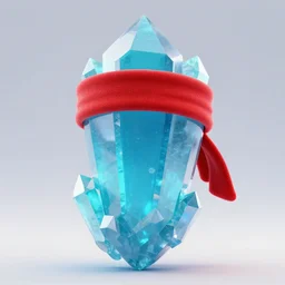 cyan crystal wearing a red sweatband, 3D render, 8K Ultra HD