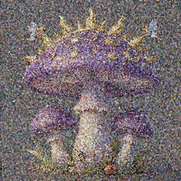 purple mushroom in front of 13 suns designed in gold calligraphy with fairies and ladybugs, extremely detailed, 8k