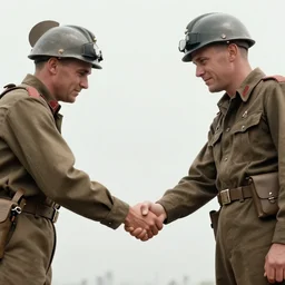 WWII, historic photo of soldiers shaking hands, emotional photo, V-Day