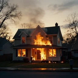 house on fire, almost night, golden hour, bad weather, ultrahd, ultra sharp, hyper detailed, 8 k, shot on 3 5 mm film camera, smooth sharp forcus, realism, tumblr aesthetic,