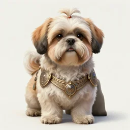 a anthropomorphic shih - tzu warrior, diffuse lighting, fantasy, intricate, elegant, highly detailed, lifelike, photorealistic, digital painting, artstation, illustration, concept art, smooth, sharp focus, naturalism, trending on byron's - muse, by greg rutkowski and greg staples and alphonse mucha
