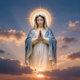 sunset clouds blending into luminescent virgin mary portrait