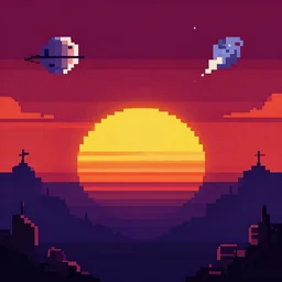 sunset in space, pixelart style