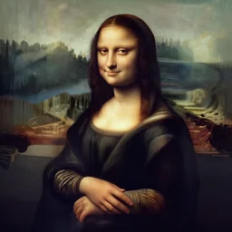 highly realistic photo of mona lisa in the style of cyberpunk