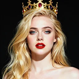 a striking hyper real illustration of Elle Fanning with a crown by Kentaro Miura